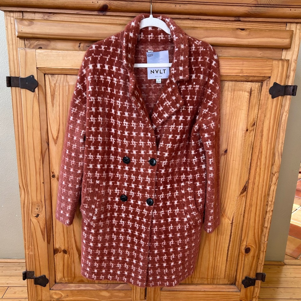 Anthropologie NVLT Coat Women's‎ Rust Houndstooth Viscose Nylon Blend Small